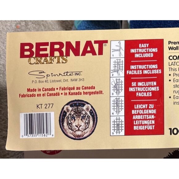 Bernat Crafts Tiger Latch Hook Kit 32" Round Pre-Printed Canvas & Yarn Celestial - Picture 2 of 6